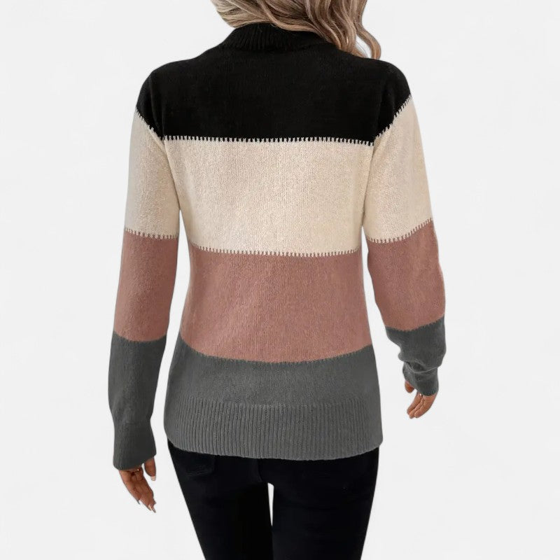 Ariste | Pull Femme en Maille Color Block à Col Montant – Manche Longue & Coupe Confort