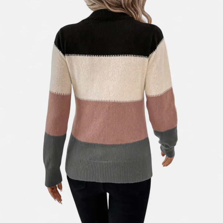 Ariste | Pull Femme en Maille Color Block à Col Montant – Manche Longue & Coupe Confort