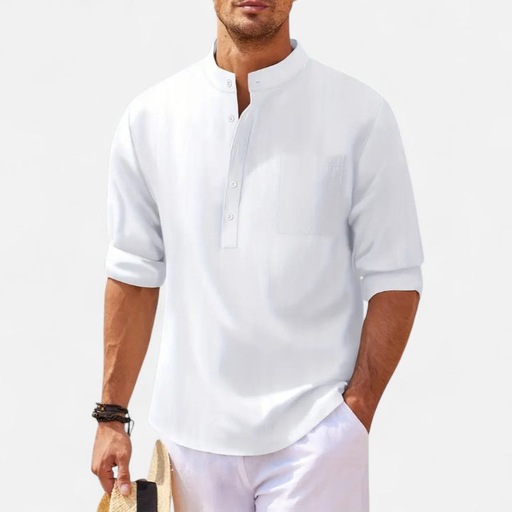 Ariste | Chemise en coton-lin col mao – Homme