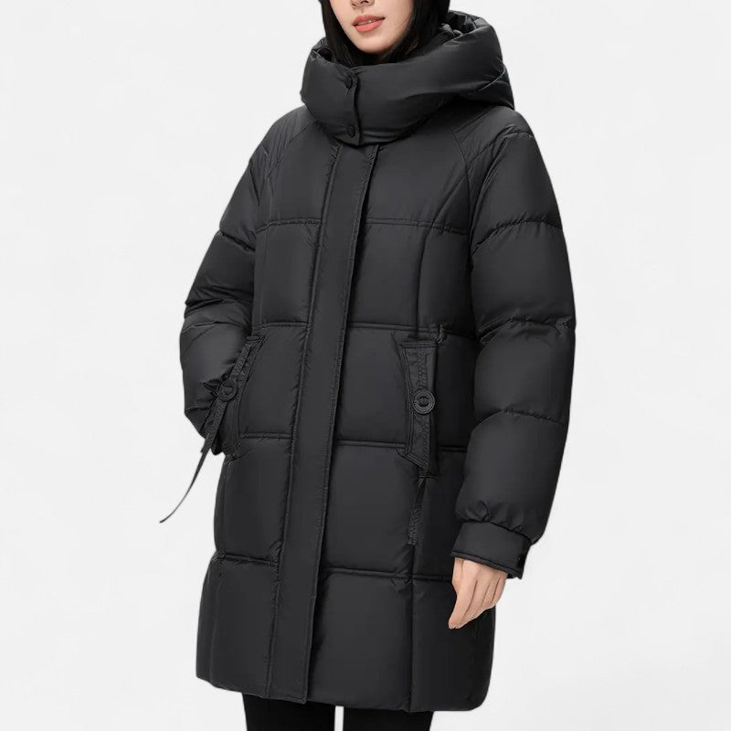 Ariste | Manteau matelassé à capuche mi-long pour femme