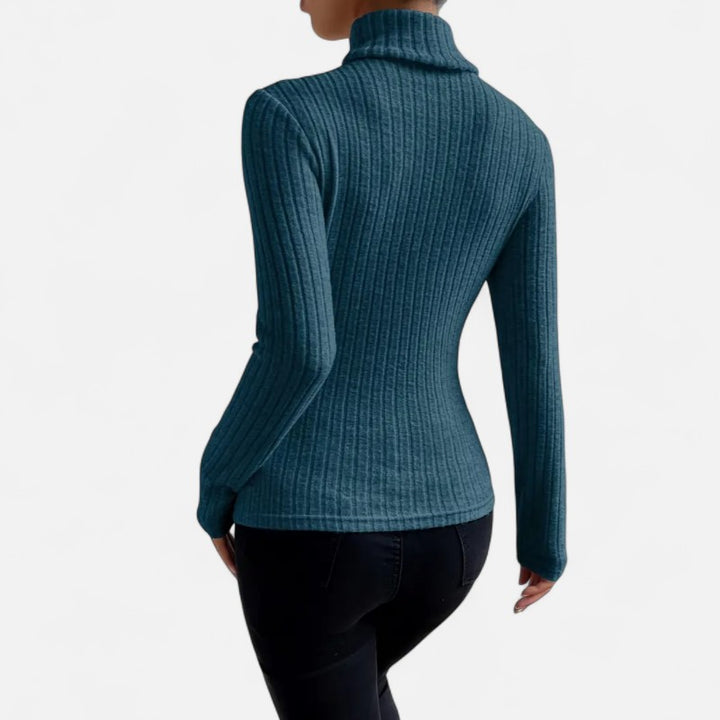 Ariste | Haut Femme Col Montant Côtelé – Manches Longues