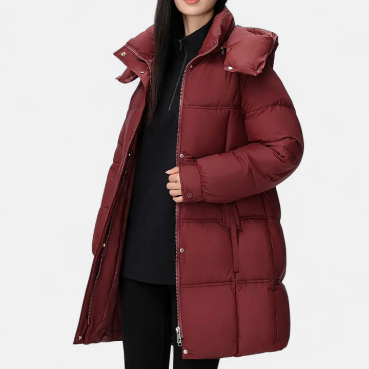 Ariste | Manteau matelassé à capuche mi-long pour femme