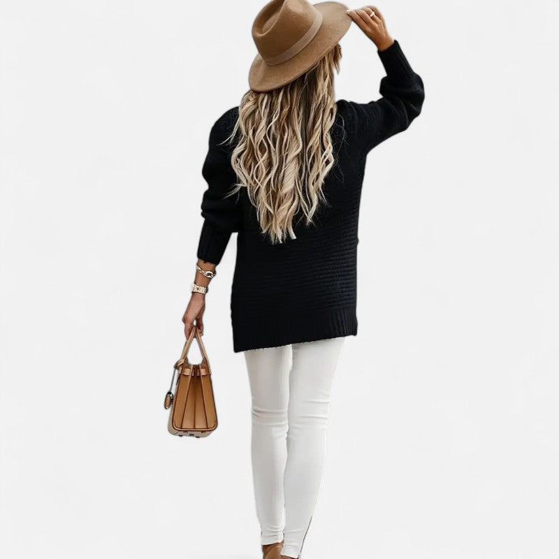 Ariste | Pull Femme Texturé à Demi‑Col Montant – Coupe Oversize & Finitions Élégantes