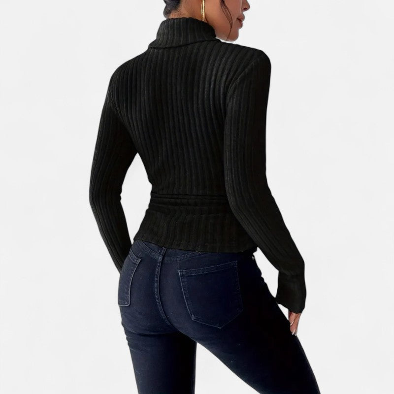 Ariste | Haut Femme Col Montant Côtelé – Manches Longues