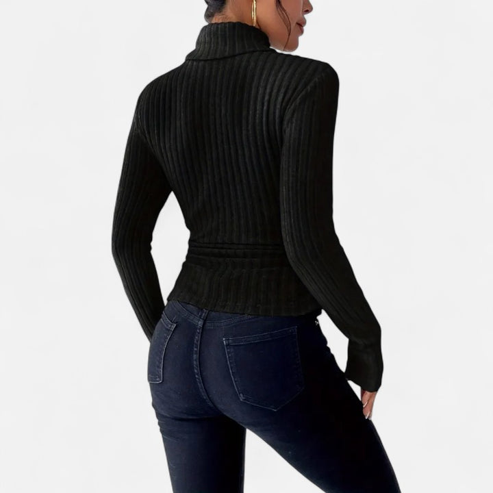 Ariste | Haut Femme Col Montant Côtelé – Manches Longues