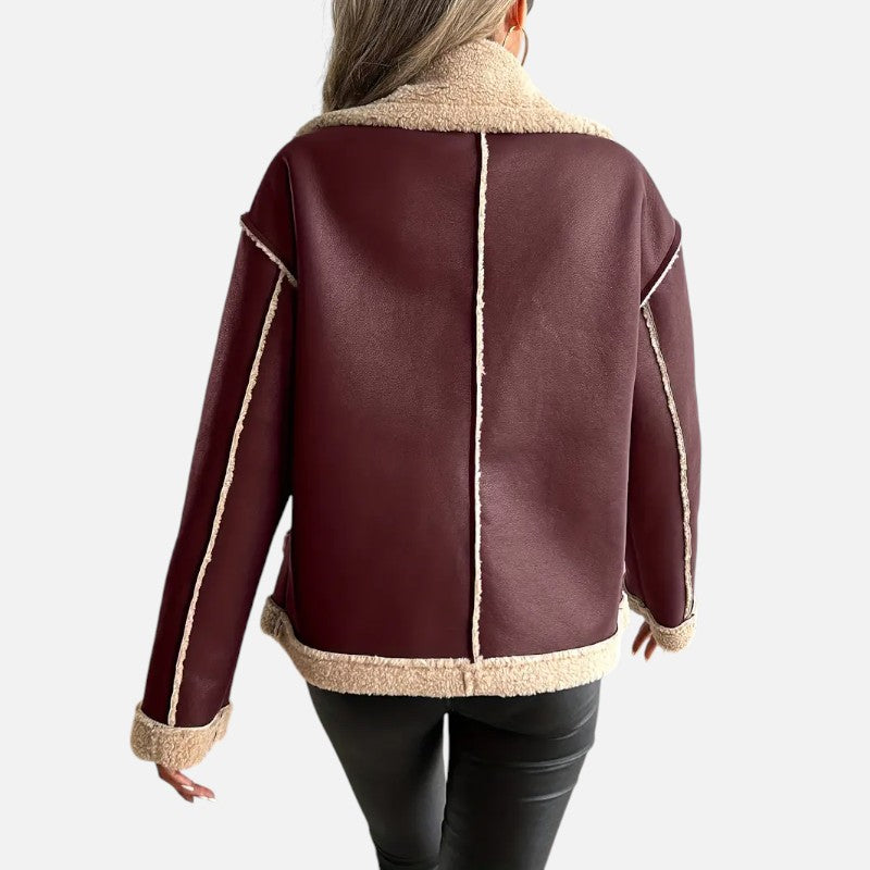 Ariste | Veste biker élégante doublée de fausse fourrure pour femme