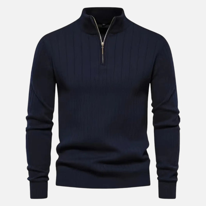 Ariste | Pull en maille côtelée à demi-zip pour homme
