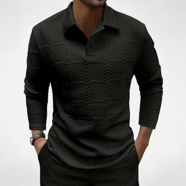 Ariste | Polo homme à manches longues en tissu gaufré