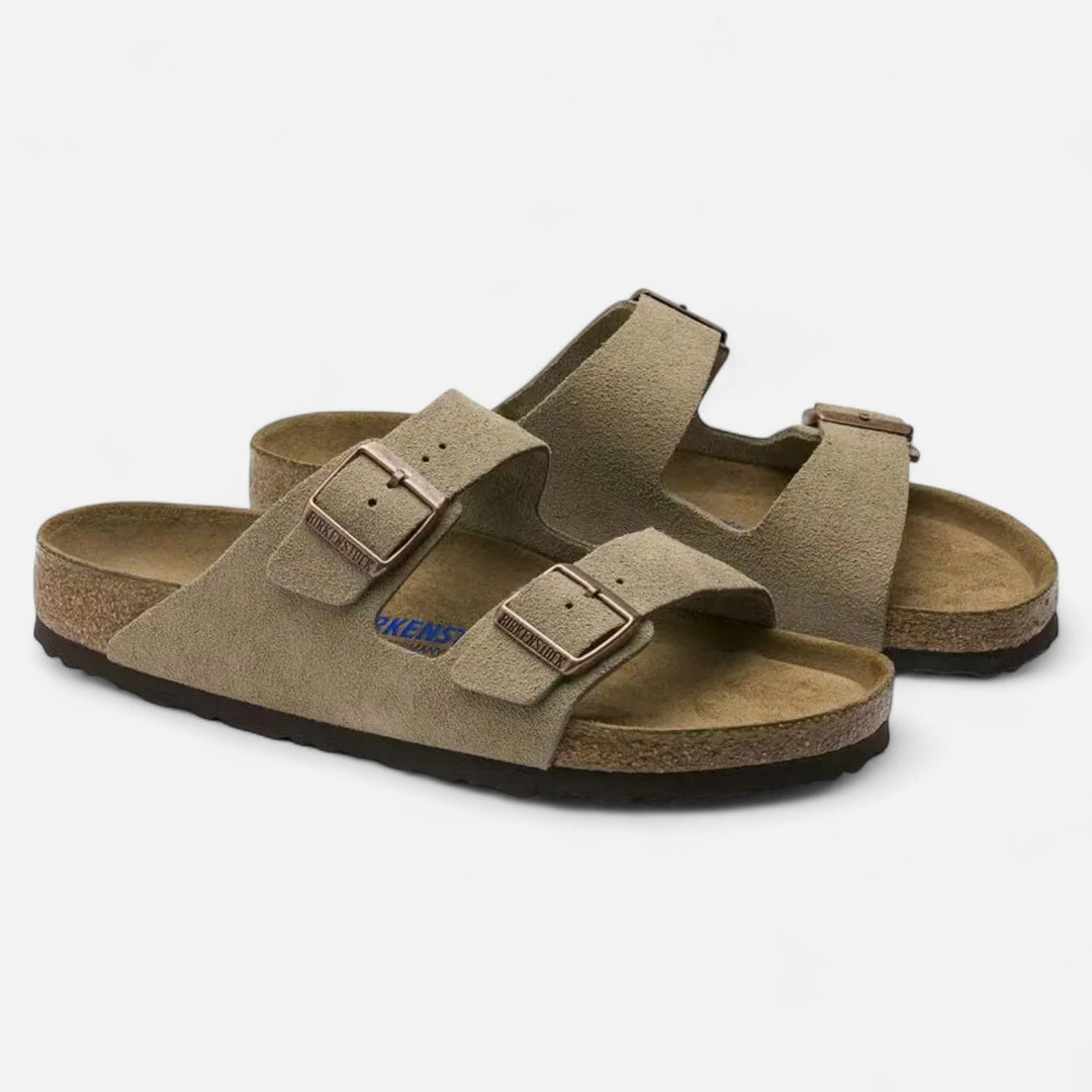Ariste | Cuir Velours Taupe – Sandales Décontractées à Lit de Pied Anatomique Souple