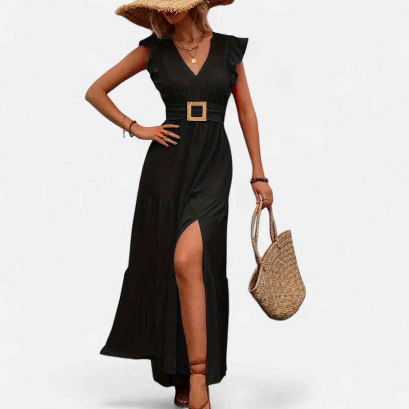 Ariste | Robe longue élégante à ceinture carrée pour femme