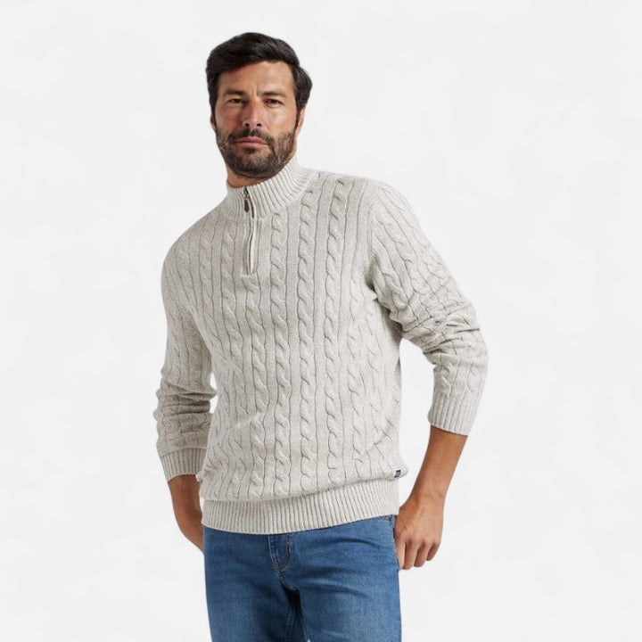Ariste | Pull à demi-zip en maille torsadée pour homme