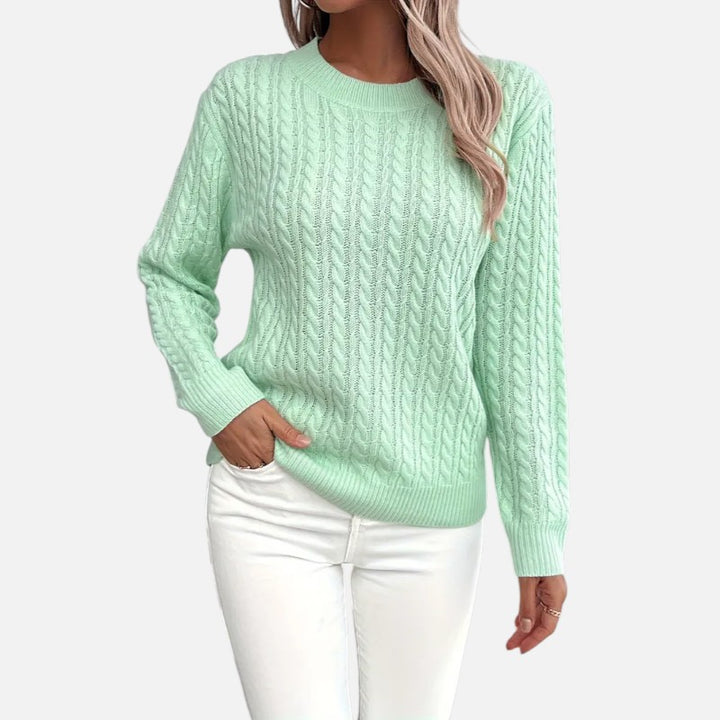 Ariste | Pull à col rond et manches longues en maille torsadée pour femme