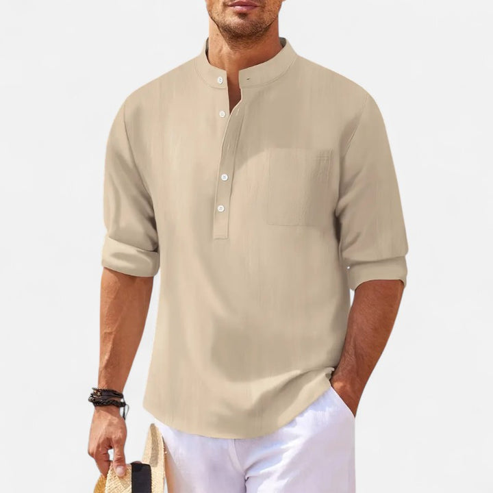 Ariste | Chemise en coton-lin col mao – Homme