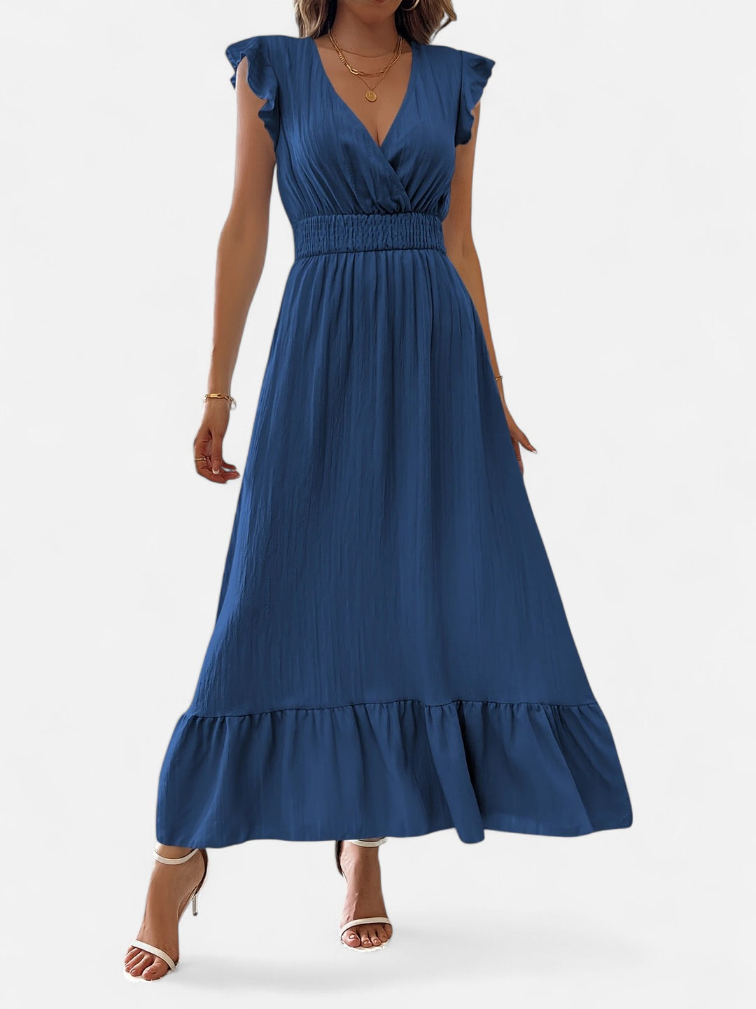 Ariste | Robe élégante à col croisé et manches à volants