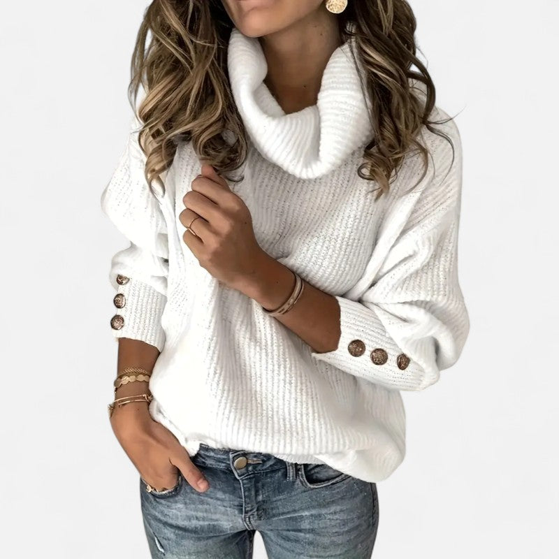 Ariste | Pull Femme à Col Haut Décontracté – Boutons Décoratifs