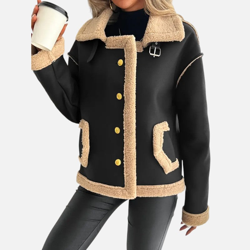 Ariste | Veste biker élégante doublée de fausse fourrure pour femme