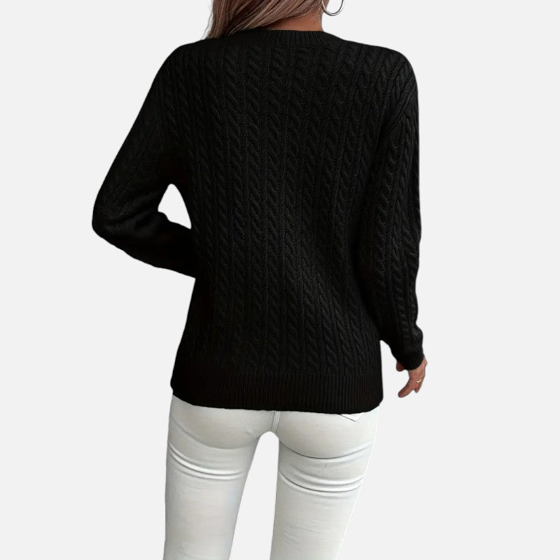 Ariste | Pull à col rond et manches longues en maille torsadée pour femme