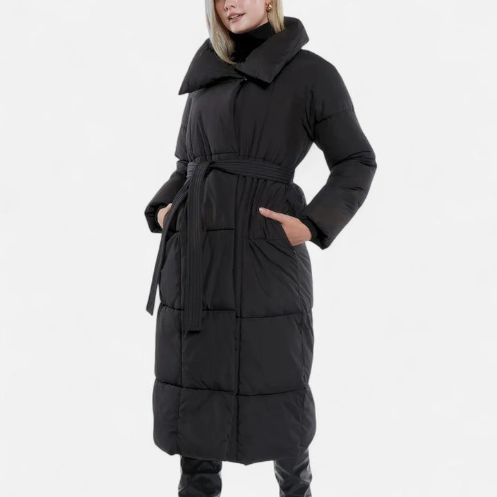 Ariste | Doudoune longue ceinturée avec col large pour femme