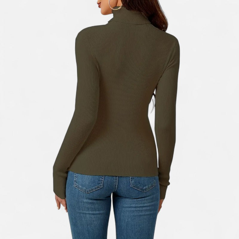 Ariste | Pull Femme Col Roulé Côtelé – Coupe Slim