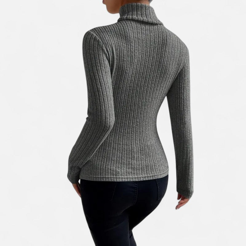 Ariste | Haut Femme Col Montant Côtelé – Manches Longues
