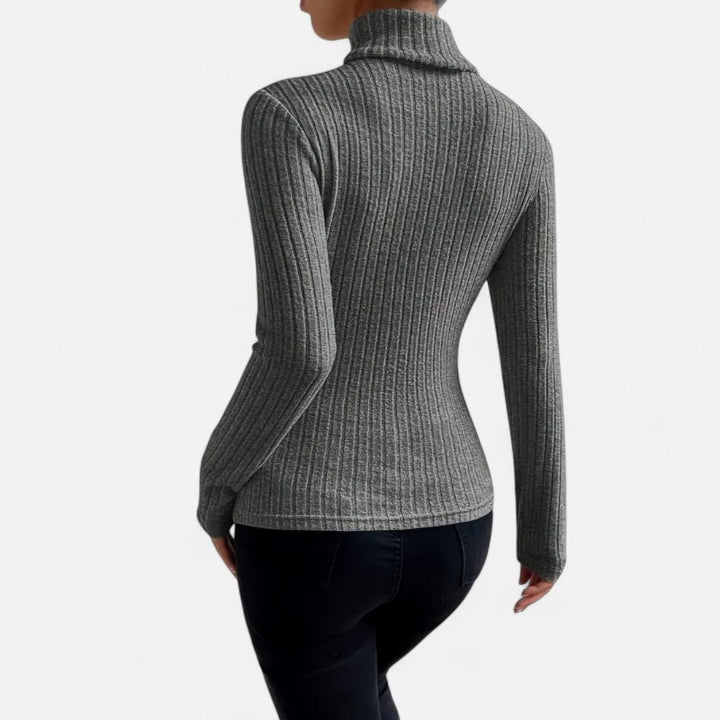 Ariste | Haut Femme Col Montant Côtelé – Manches Longues
