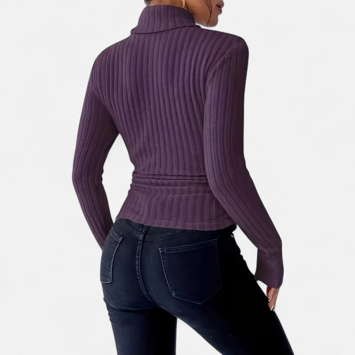 Ariste | Haut Femme Col Montant Côtelé – Manches Longues