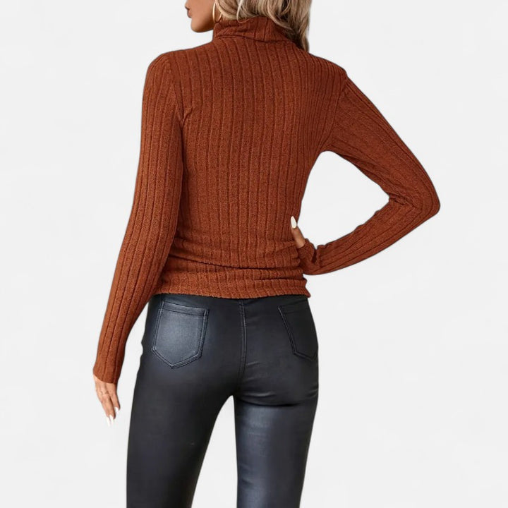 Ariste | Haut Femme Col Montant Côtelé – Manches Longues