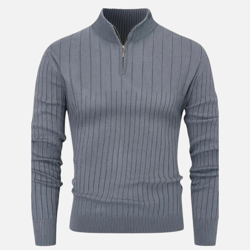 Ariste | Pull en maille côtelée à demi-zip pour homme