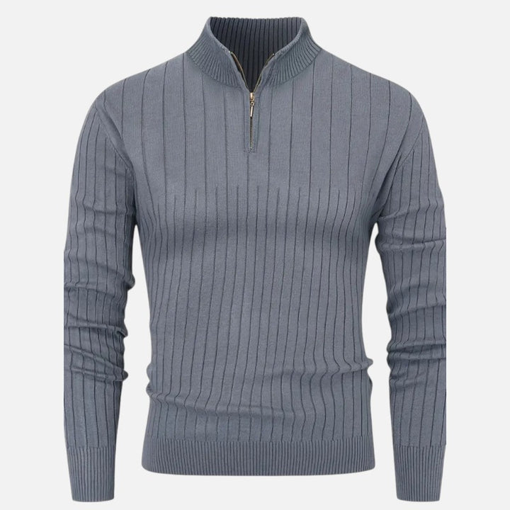 Ariste | Pull en maille côtelée à demi-zip pour homme