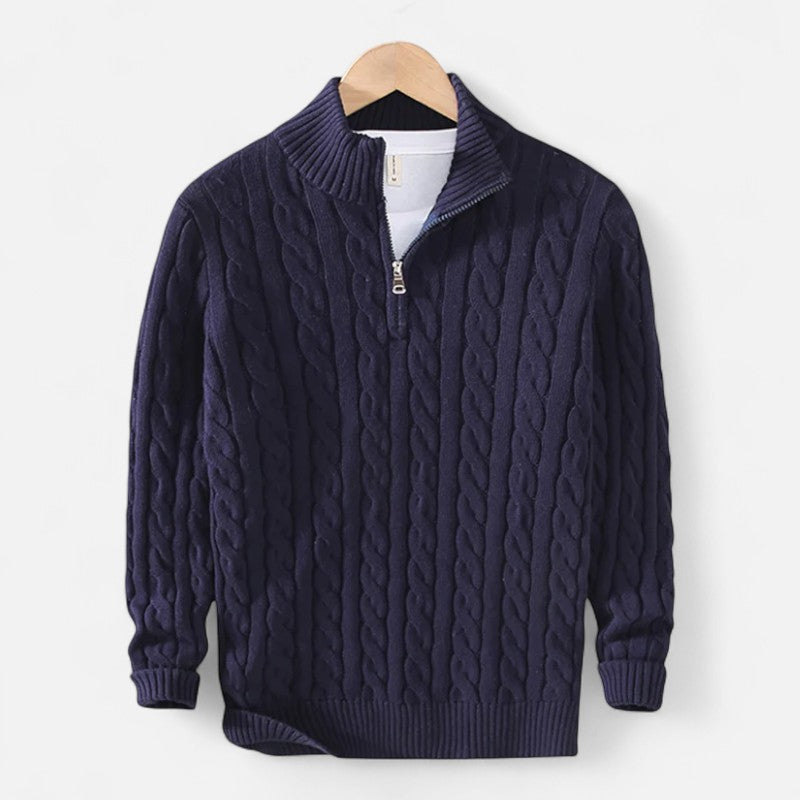 Ariste | Pull à demi-zip en maille torsadée pour homme