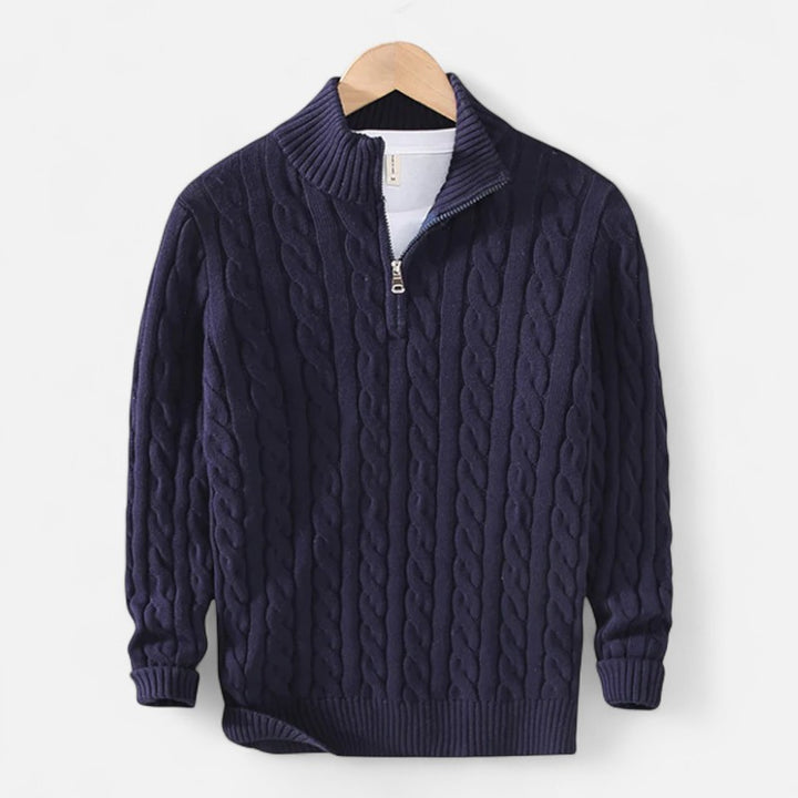 Ariste | Pull à demi-zip en maille torsadée pour homme