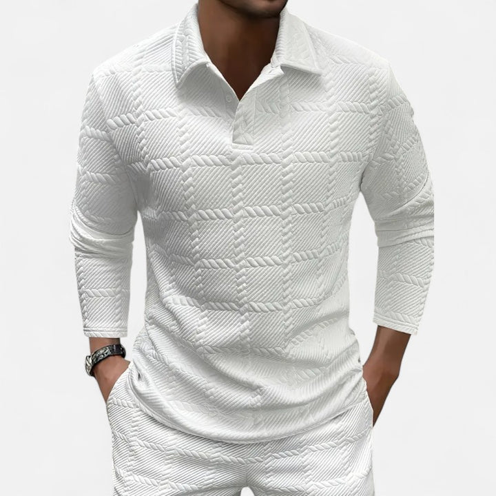 Ariste | Polo homme à manches longues en tissu gaufré