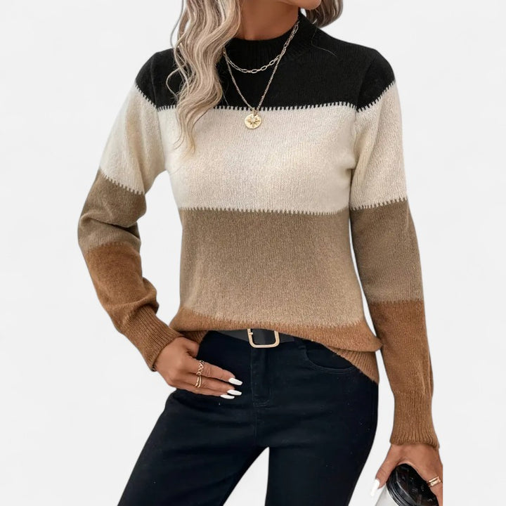 Ariste | Pull Femme en Maille Color Block à Col Montant – Manche Longue & Coupe Confort