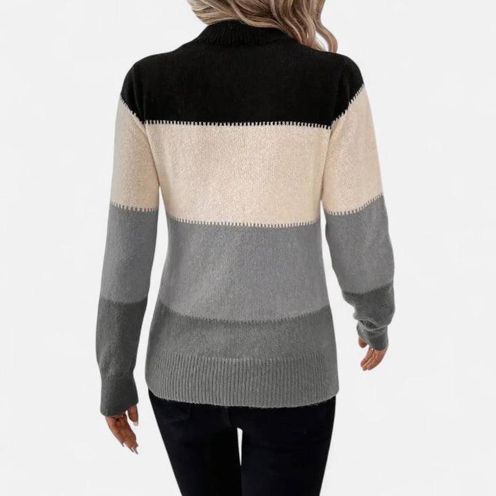 Ariste | Pull Femme en Maille Color Block à Col Montant – Manche Longue & Coupe Confort