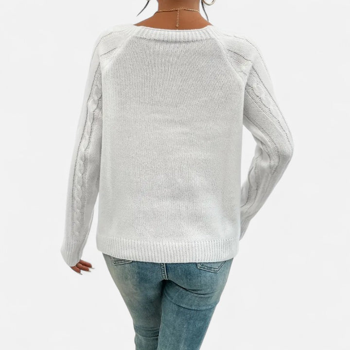 Ariste | Pull Femme en Maille Torsadée – Encolure Carrée Boutonnée & Manches Chauve‑Souris – Coupe Confort
