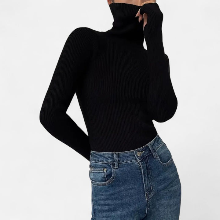 Ariste | Pull Femme Col Roulé Côtelé – Coupe Slim