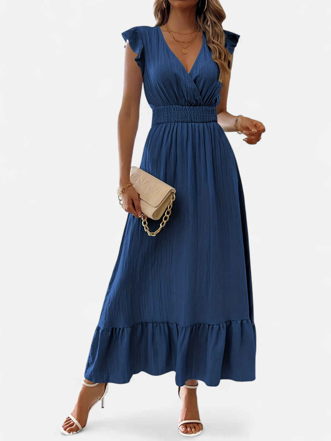 Ariste | Robe élégante à col croisé et manches à volants