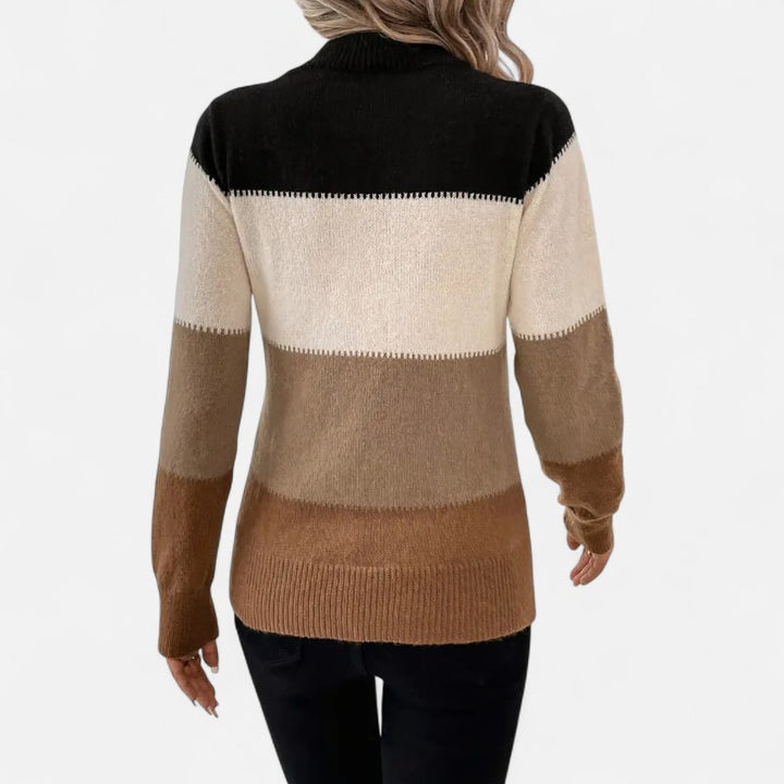 Ariste | Pull Femme en Maille Color Block à Col Montant – Manche Longue & Coupe Confort