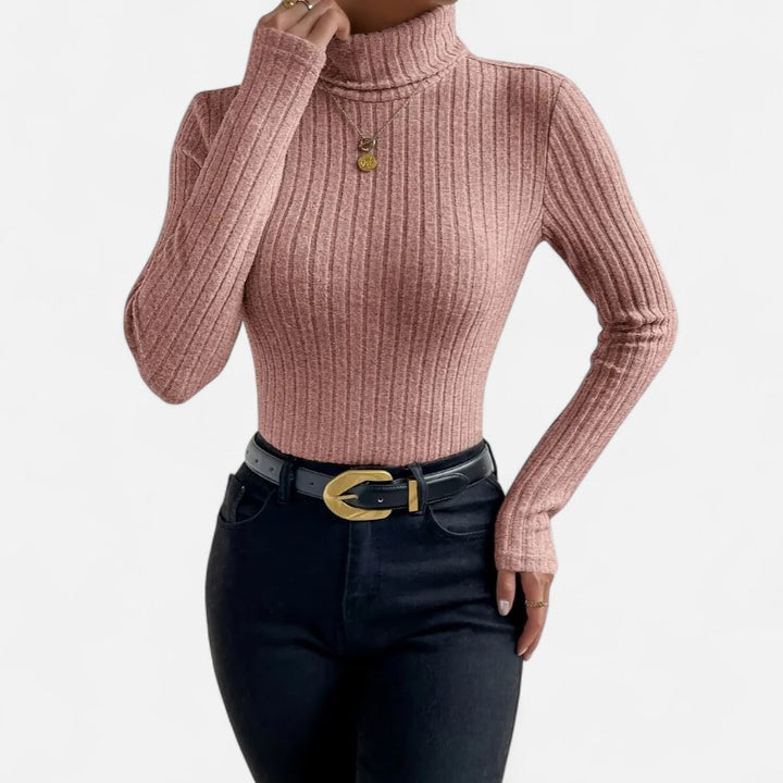 Ariste | Haut Femme Col Montant Côtelé – Manches Longues