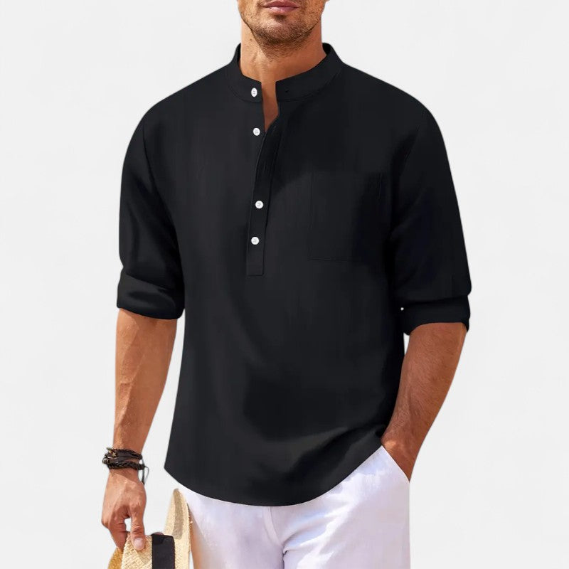 Ariste | Chemise en coton-lin col mao – Homme