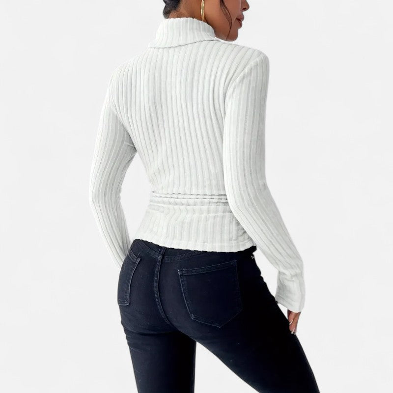 Ariste | Haut Femme Col Montant Côtelé – Manches Longues