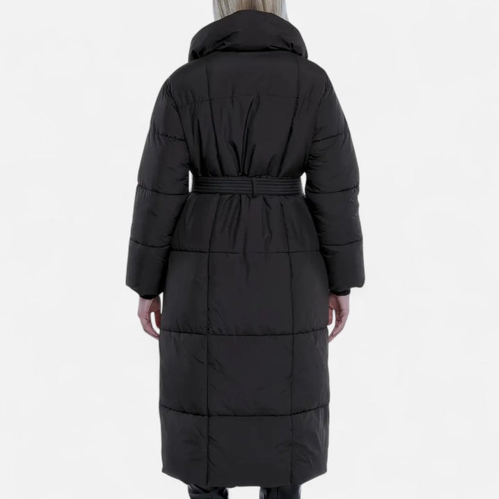 Ariste | Doudoune longue ceinturée avec col large pour femme