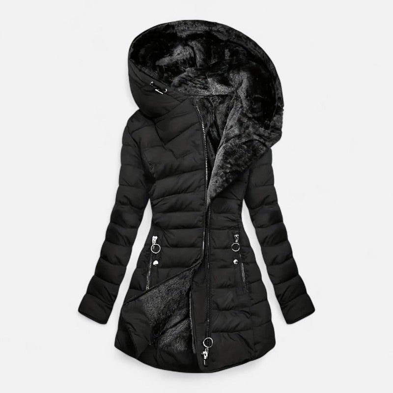 Ariste | Doudoune à capuche zippée, doublée de fourrure synthétique pour femme