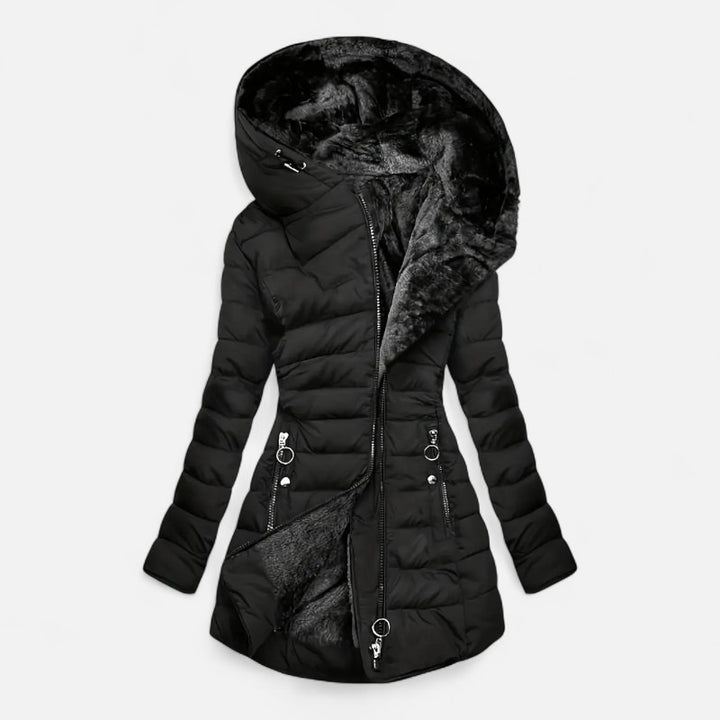 Ariste | Doudoune à capuche zippée, doublée de fourrure synthétique pour femme