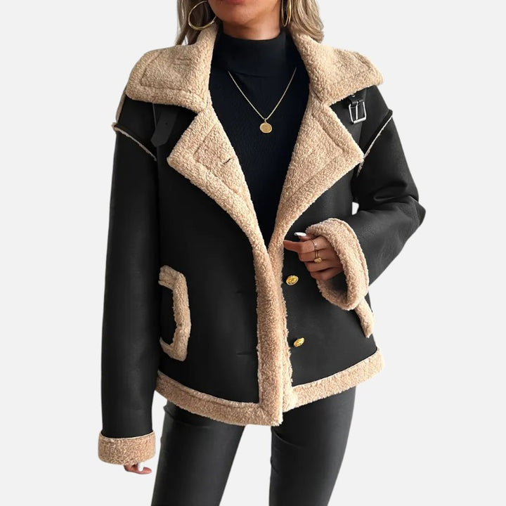 Ariste | Veste biker élégante doublée de fausse fourrure pour femme