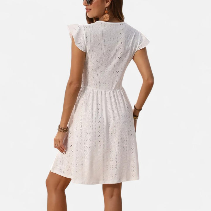 Ariste | Robe courte en broderie anglaise avec dentelle – Femme