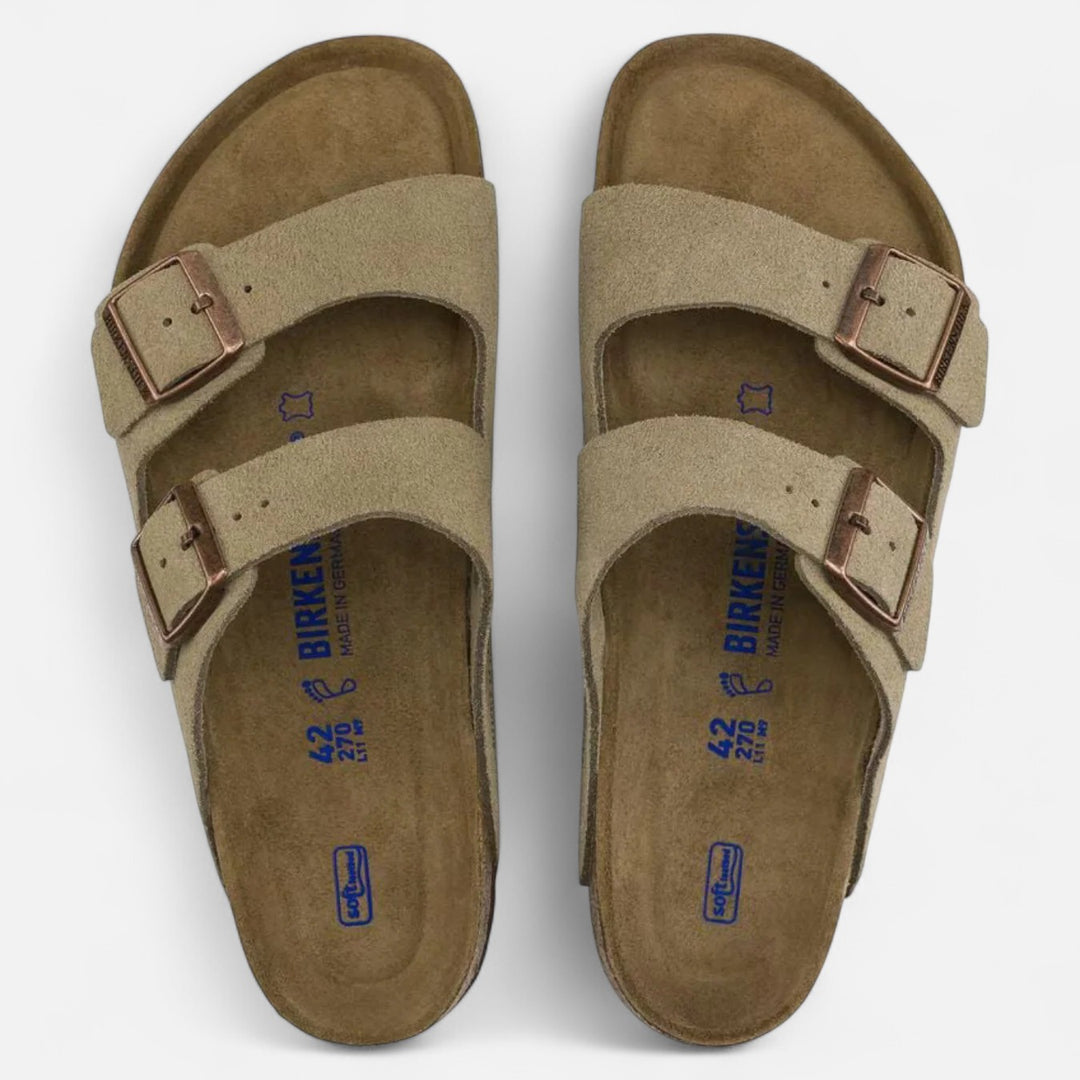 Ariste | Cuir Velours Taupe – Sandales Décontractées à Lit de Pied Anatomique Souple