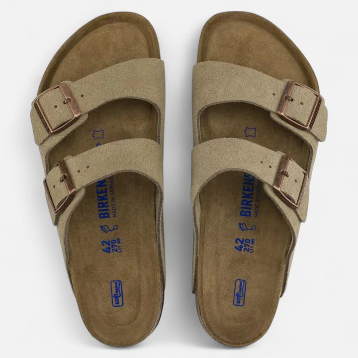 Ariste | Cuir Velours Taupe – Sandales Décontractées à Lit de Pied Anatomique Souple