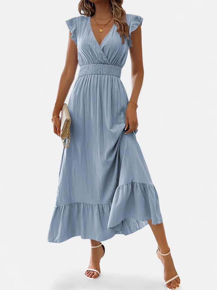 Ariste | Robe élégante à col croisé et manches à volants