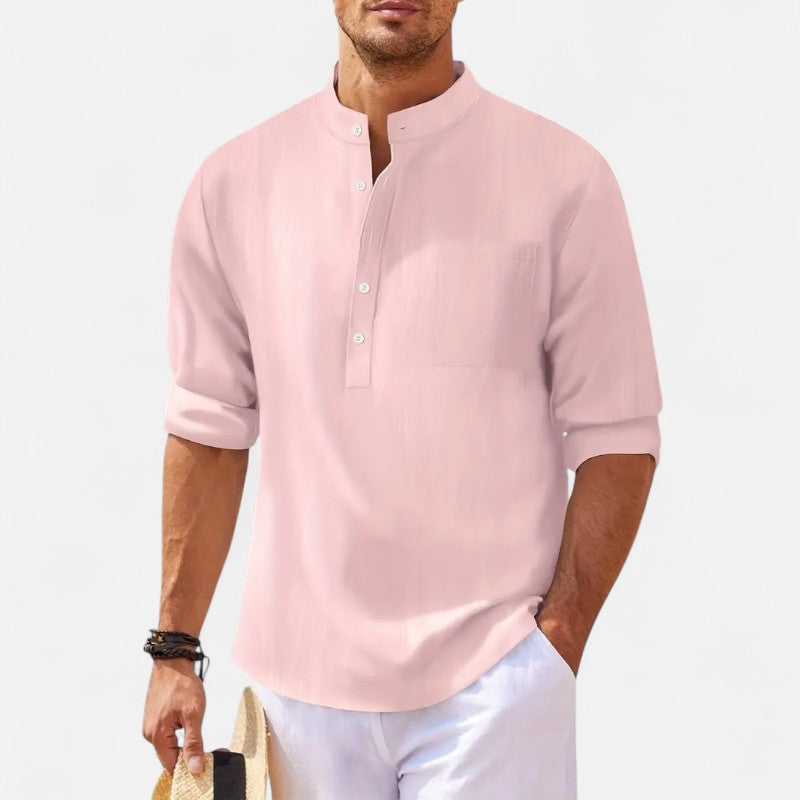 Ariste | Chemise en coton-lin col mao – Homme